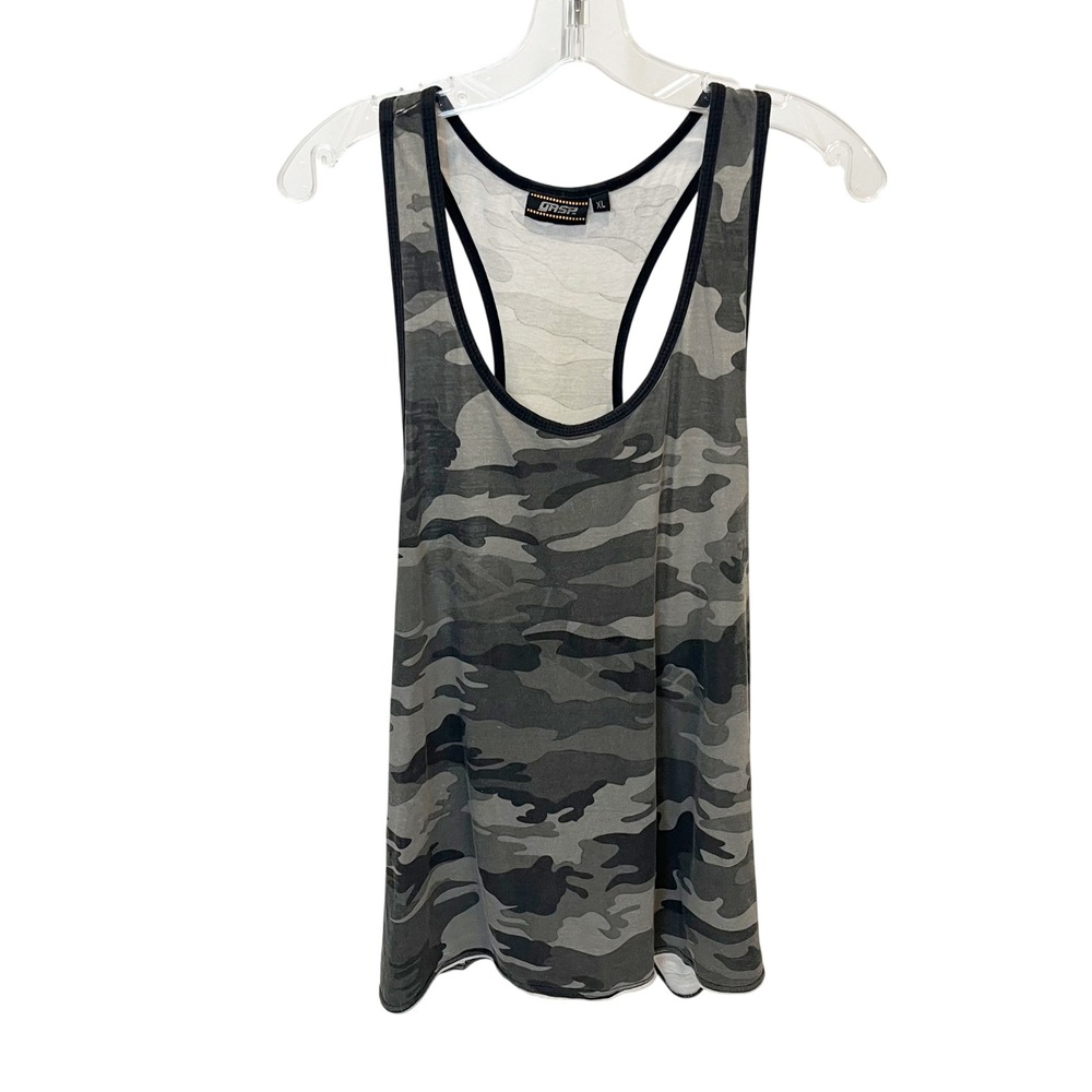GASP Gray Camo Stringer Tank Top Bodybuilding Gym Racerback Sleeveless Size XL